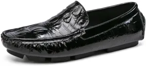 Men's Loafers Shoes Round Toe Crocodile Print Faux Leather Driving Loafers Anti-Slip Lightweight Flexible Fashion Slip-ons