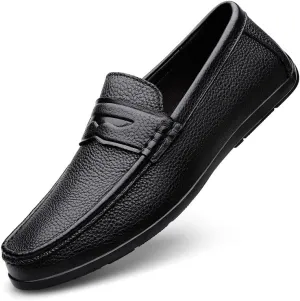 Men's Loafers Shoes Round Toe Genuine Leather Penny Loafers Flexible Slip Resistant Lightweight Fashion Prom Slip-ons