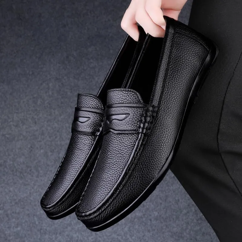 Men's Loafers Shoes Round Toe Genuine Leather Penny Loafers Flexible Slip Resistant Lightweight Fashion Prom Slip-ons