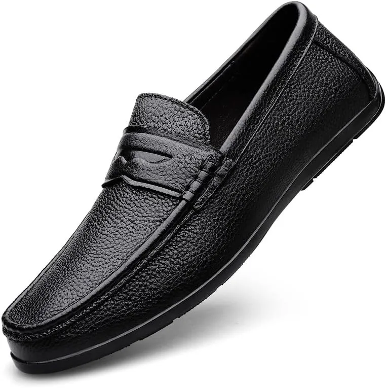 Men's Loafers Shoes Round Toe Genuine Leather Penny Loafers Flexible Slip Resistant Lightweight Fashion Prom Slip-ons