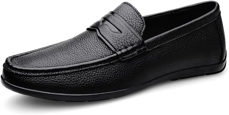 Men's Loafers Shoes Round Toe Genuine Leather Penny Loafers Flexible Slip Resistant Lightweight Fashion Prom Slip-ons