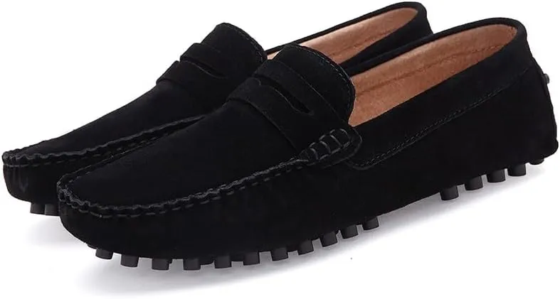 Men's Loafers Shoes Round Toe Nubuck Leather Penny Driving Loafers Flexible Lightweight Flat Heel Party Slip-on