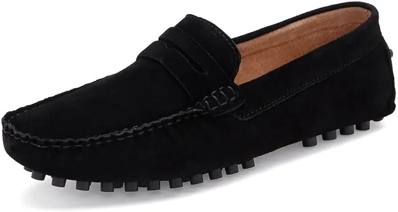 Men's Loafers Shoes Round Toe Nubuck Leather Penny Driving Loafers Flexible Lightweight Flat Heel Party Slip-on