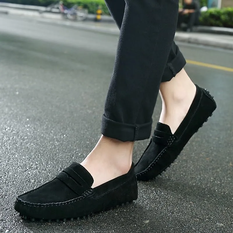 Men's Loafers Shoes Round Toe Nubuck Leather Penny Driving Loafers Flexible Lightweight Flat Heel Party Slip-on