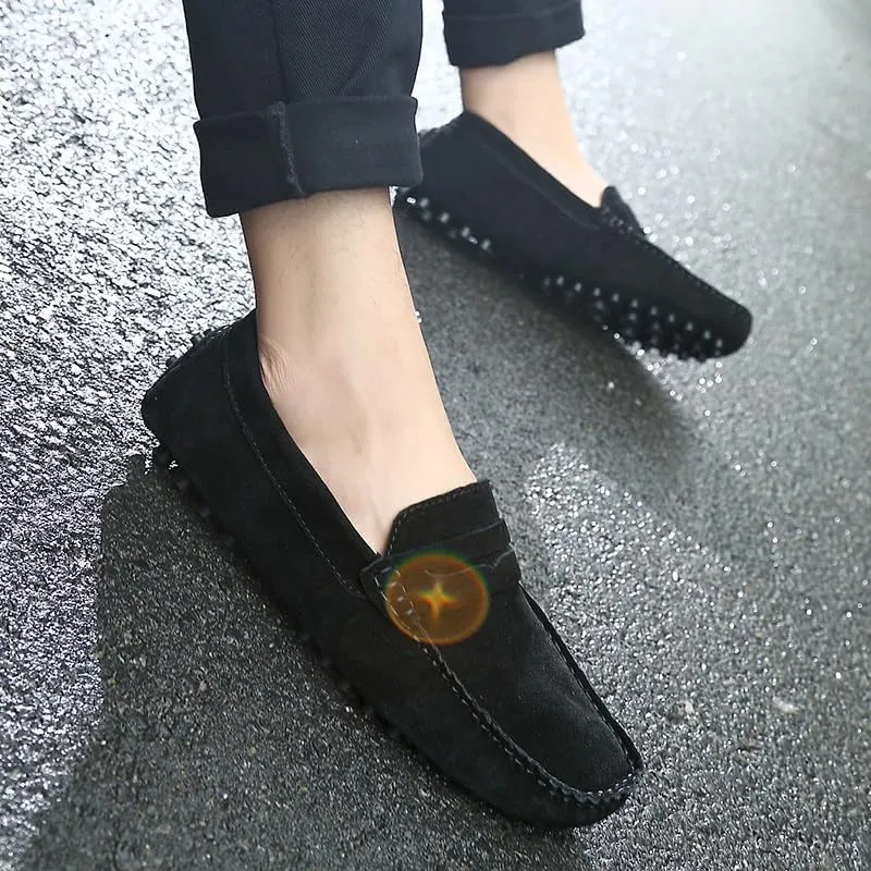Men's Loafers Shoes Round Toe Nubuck Leather Penny Driving Loafers Flexible Lightweight Flat Heel Party Slip-on
