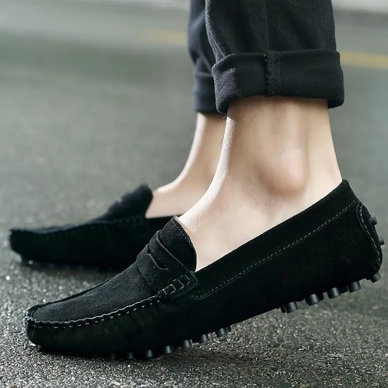 Men's Loafers Shoes Round Toe Nubuck Leather Penny Driving Loafers Flexible Lightweight Flat Heel Party Slip-on