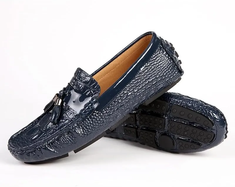 Men's Loafers Shoes Round Toe PU Leather Crocodile Print Tassel Driving Loafers Flexible Slip Resistant Anti-Slip Fashion Classic Slip-on