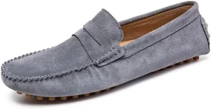 Men's Loafers Shoes Round Toe PU Leather Driving Penny Loafers Anti-Slip Flexible Lightweight Fashion Slip On(Gray,8.5)