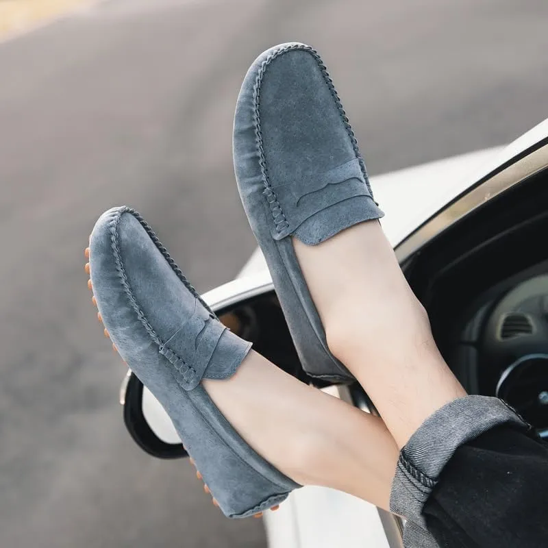 Men's Loafers Shoes Round Toe PU Leather Driving Penny Loafers Anti-Slip Flexible Lightweight Fashion Slip On(Gray,8.5)