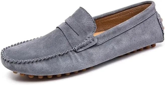 Men's Loafers Shoes Round Toe PU Leather Driving Penny Loafers Anti-Slip Flexible Lightweight Fashion Slip On(Gray,8.5)
