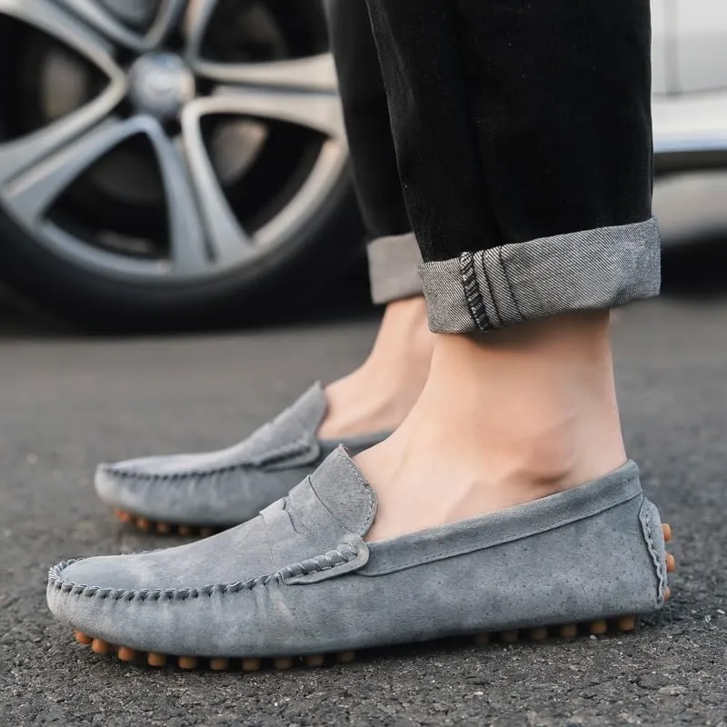 Men's Loafers Shoes Round Toe PU Leather Driving Penny Loafers Anti-Slip Flexible Lightweight Fashion Slip On(Gray,8.5)