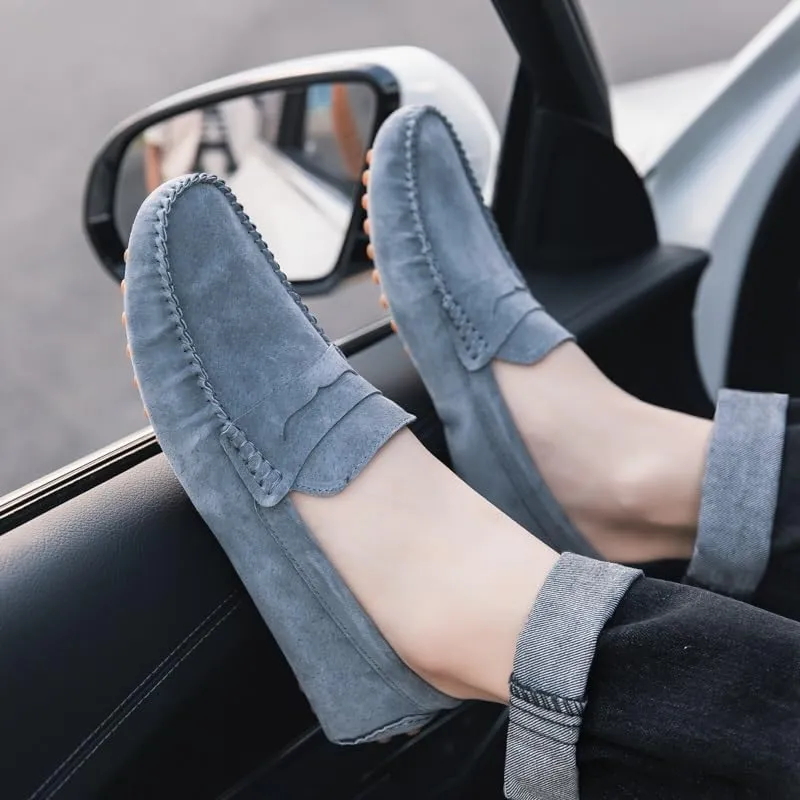 Men's Loafers Shoes Round Toe PU Leather Driving Penny Loafers Anti-Slip Flexible Lightweight Fashion Slip On(Gray,8.5)