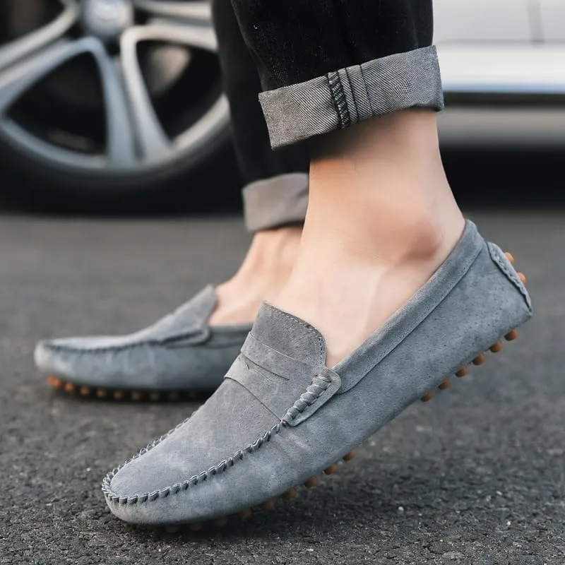 Men's Loafers Shoes Round Toe PU Leather Driving Penny Loafers Anti-Slip Flexible Lightweight Fashion Slip On(Gray,8.5)