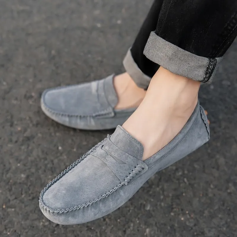Men's Loafers Shoes Round Toe PU Leather Driving Penny Loafers Anti-Slip Flexible Lightweight Fashion Slip On(Gray,8.5)