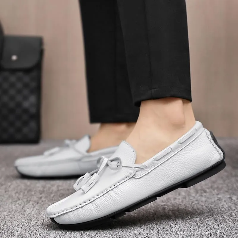 Men's Loafers Shoes Round Toe Tassel PU Leather Slip Resistant Flat Heel Flexible Prom Slip-on