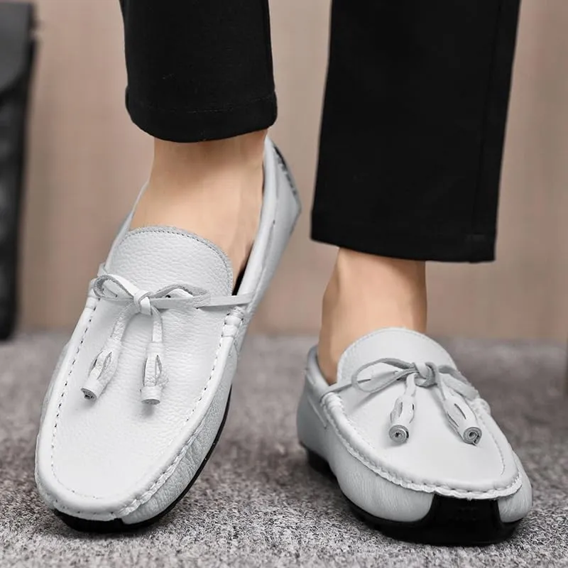 Men's Loafers Shoes Round Toe Tassel PU Leather Slip Resistant Flat Heel Flexible Prom Slip-on