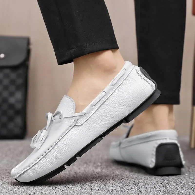 Men's Loafers Shoes Round Toe Tassel PU Leather Slip Resistant Flat Heel Flexible Prom Slip-on