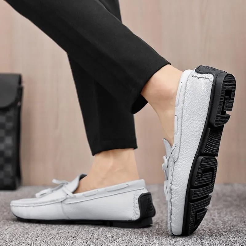 Men's Loafers Shoes Round Toe Tassel PU Leather Slip Resistant Flat Heel Flexible Prom Slip-on