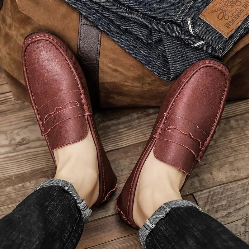 Men's Loafers Solid Color Leather Penny Driving Loafers Flexible Lightweight Comfortable Wedding Slip On