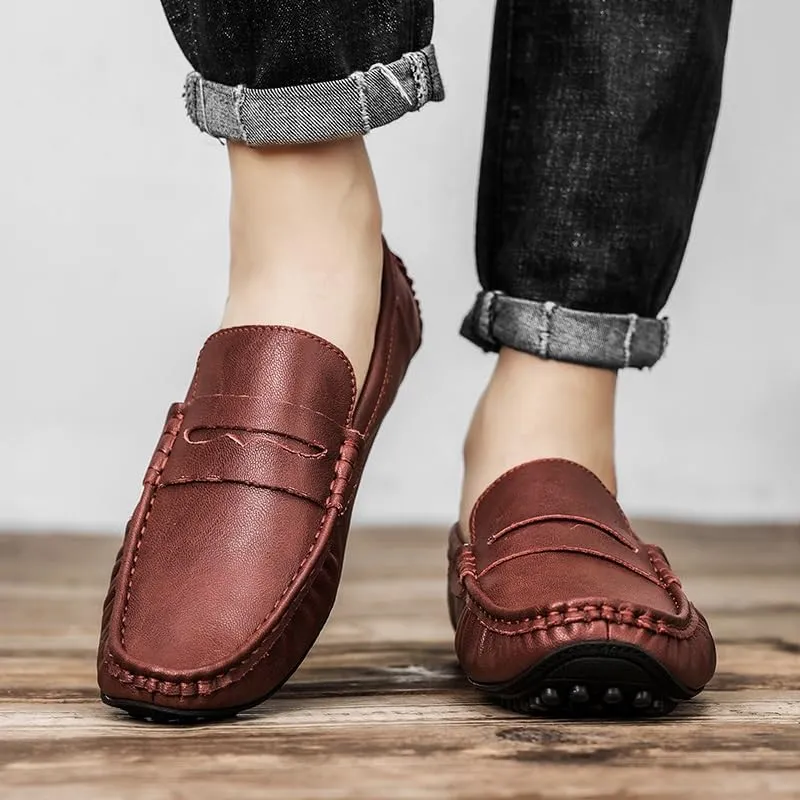 Men's Loafers Solid Color Leather Penny Driving Loafers Flexible Lightweight Comfortable Wedding Slip On