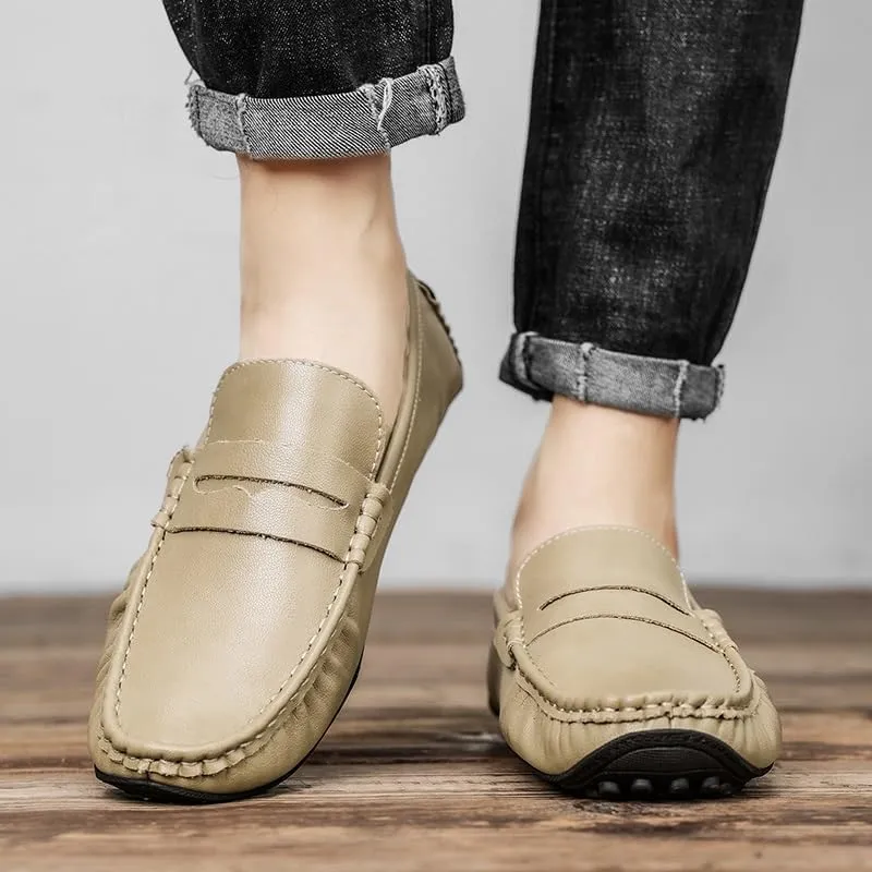 Men's Loafers Solid Color Leather Penny Driving Loafers Flexible Lightweight Comfortable Wedding Slip On