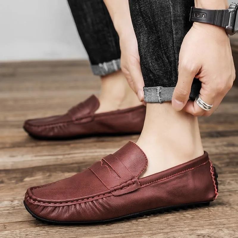 Men's Loafers Solid Color Leather Penny Driving Loafers Flexible Lightweight Comfortable Wedding Slip On