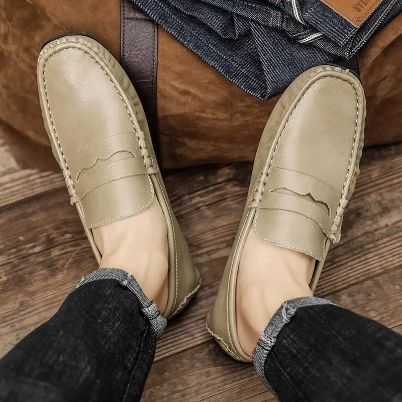 Men's Loafers Solid Color Leather Penny Driving Loafers Flexible Lightweight Comfortable Wedding Slip On
