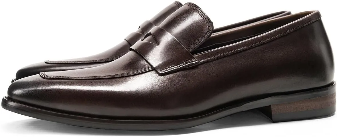 Men's Loafers Square Toe Genuine Leather Penny Oxford Loafer Shoes Slip Resistant Lightweight Flexible Wedding Walking Slip-on