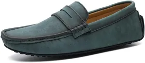 Mens Loafers Square Toe PU Leather Driving Penny Loafers Flexible Anti-Slip Comfortable Walking Prom Slip On