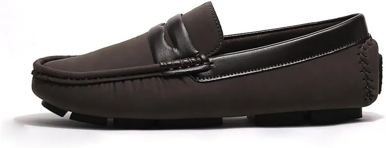 Men's Loafers Square Toe PU Leather Penny Driving Loafers Flat Heel Anti-Slip Flexible Walking Outdoor Slip On