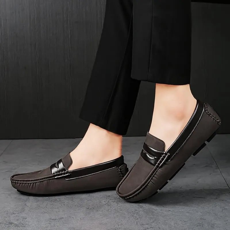 Men's Loafers Square Toe PU Leather Penny Driving Loafers Flat Heel Anti-Slip Flexible Walking Outdoor Slip On