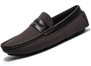 Men's Loafers Square Toe PU Leather Penny Driving Loafers Flat Heel Anti-Slip Flexible Walking Outdoor Slip On