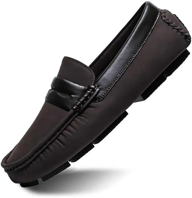 Men's Loafers Square Toe PU Leather Penny Driving Loafers Flat Heel Anti-Slip Flexible Walking Outdoor Slip On