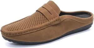 Mens Loafers Suede Vamp Perforated Half Penny Loafers Shoes Comfortable Anti-Slip Flexible Party Slip On