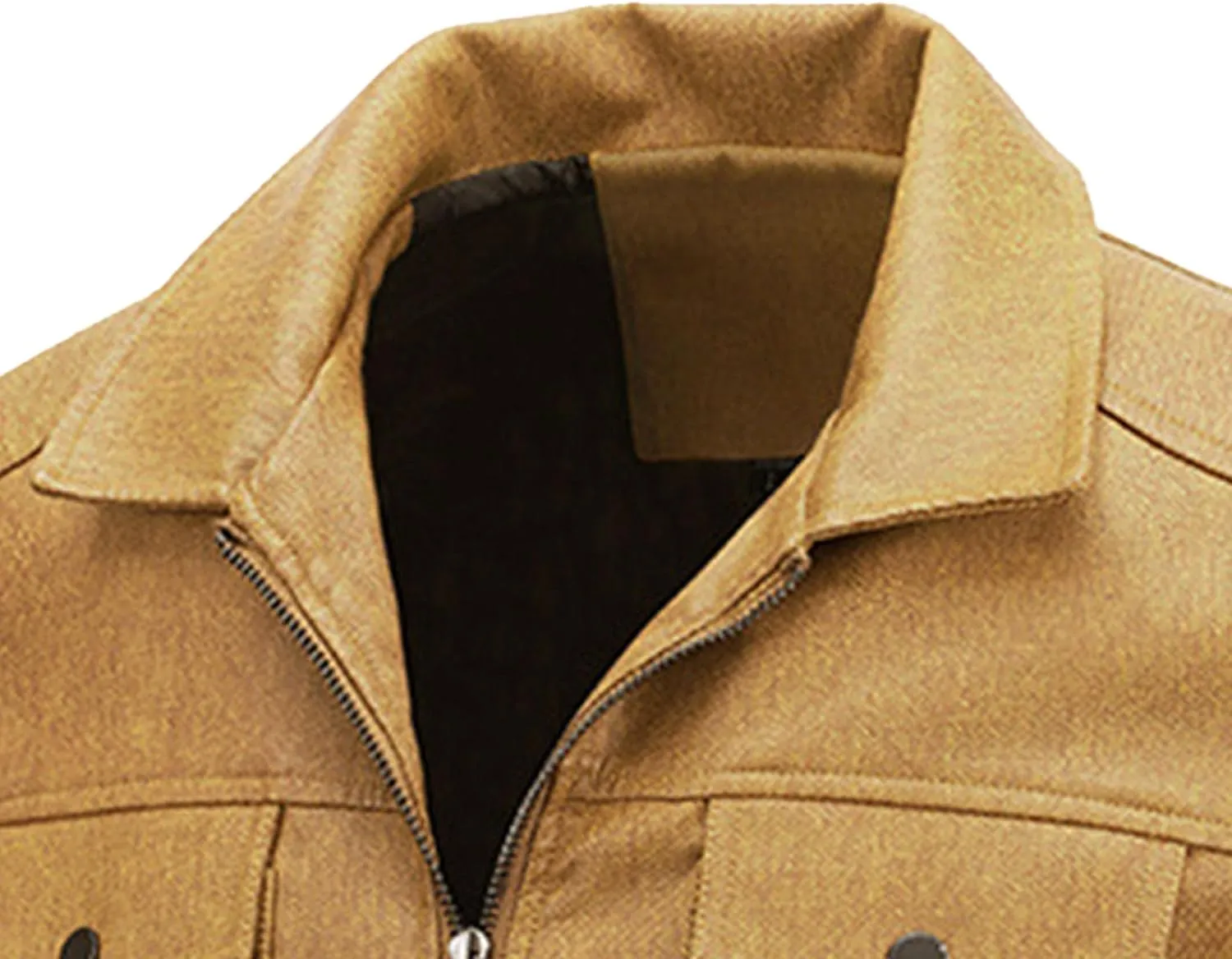 Men's Pocket Leather Jacket Zip-Up Motorcycle Bomber Jackets Vintage Moto Biker PU Coat