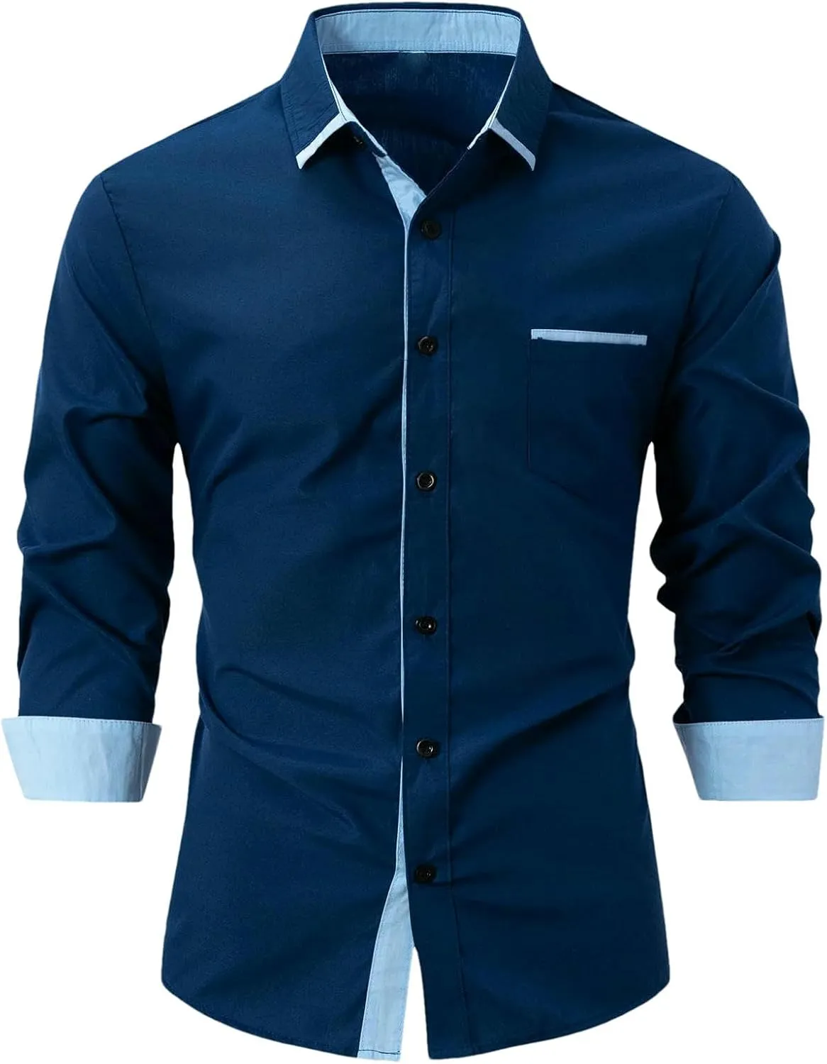 Men's Shirt Spring Fall Color Matching Long-Sleeved Shirts Business Slim Casual Lapel Cardigan Tops