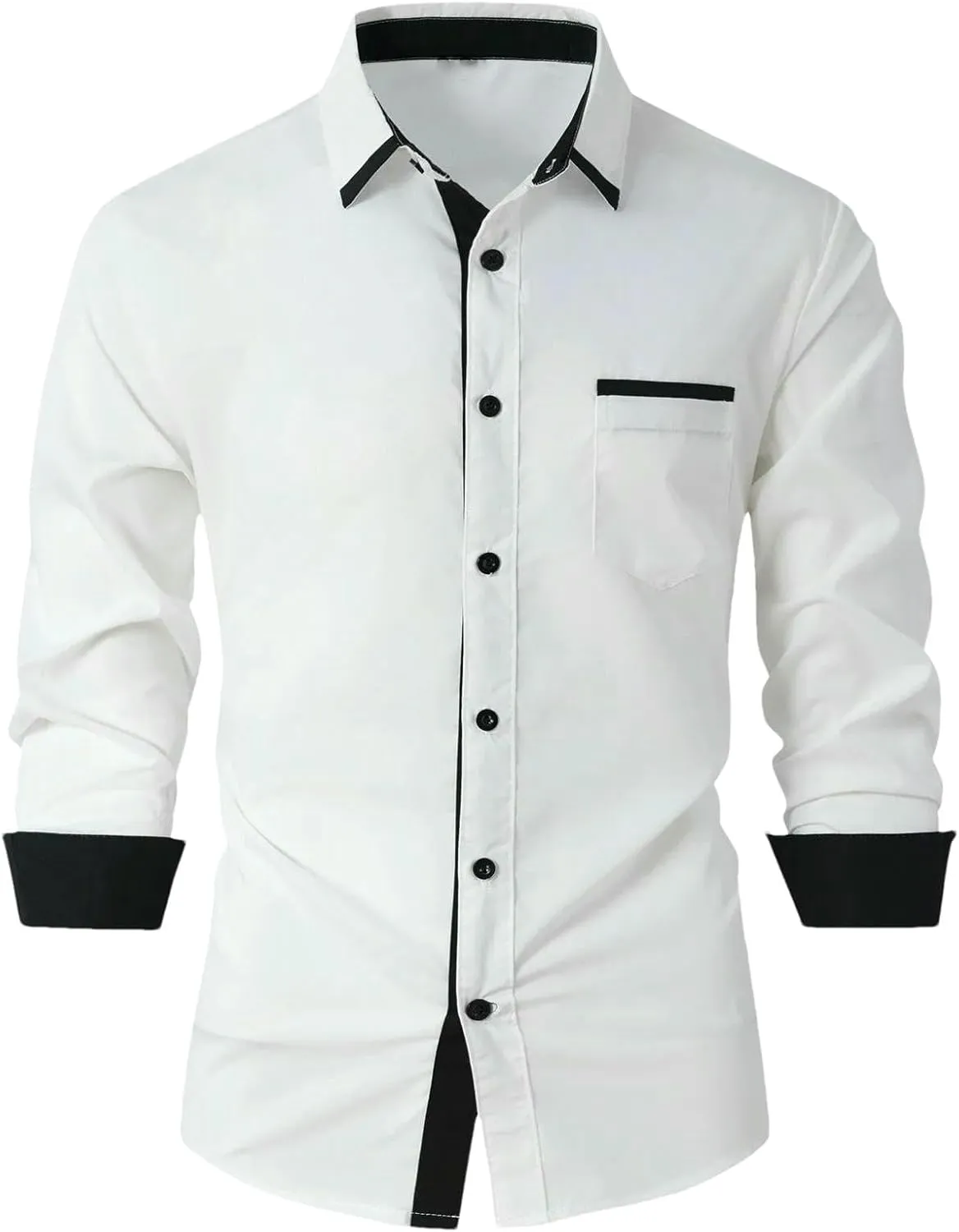 Men's Shirt Spring Fall Color Matching Long-Sleeved Shirts Business Slim Casual Lapel Cardigan Tops