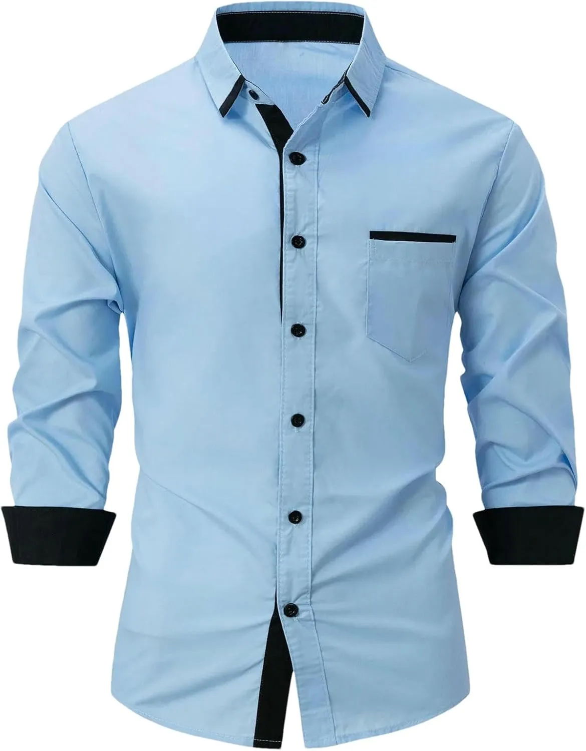 Men's Shirt Spring Fall Color Matching Long-Sleeved Shirts Business Slim Casual Lapel Cardigan Tops