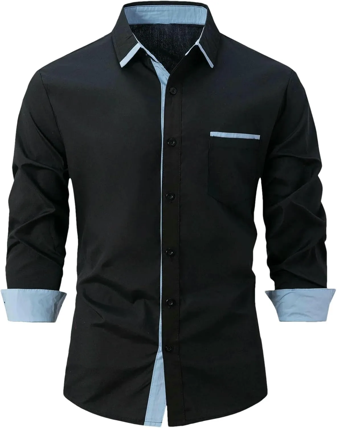 Men's Shirt Spring Fall Color Matching Long-Sleeved Shirts Business Slim Casual Lapel Cardigan Tops