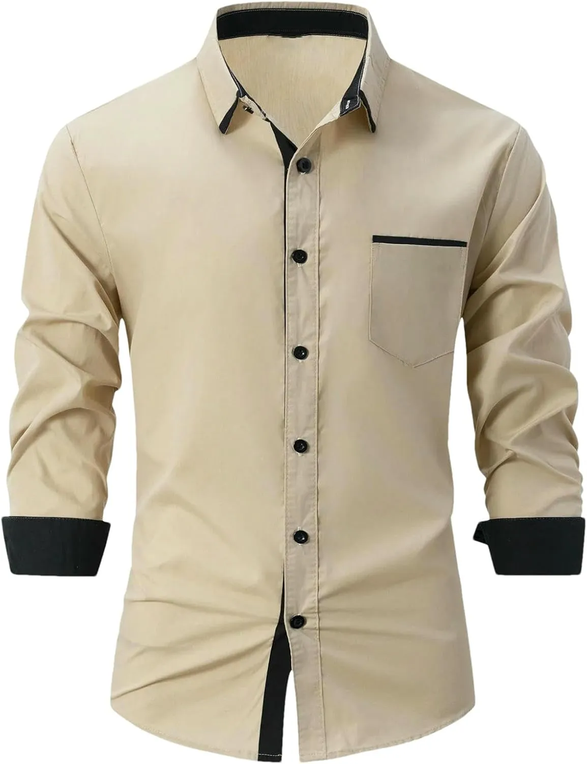 Men's Shirt Spring Fall Color Matching Long-Sleeved Shirts Business Slim Casual Lapel Cardigan Tops