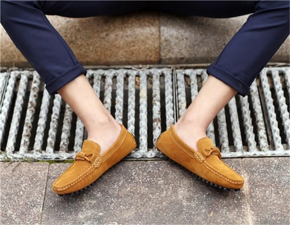 Mens Suede Loafers Lightweight Flexible Anti Slip Round Toe Driving Shoes for Men Casual Walking Comfort Prom