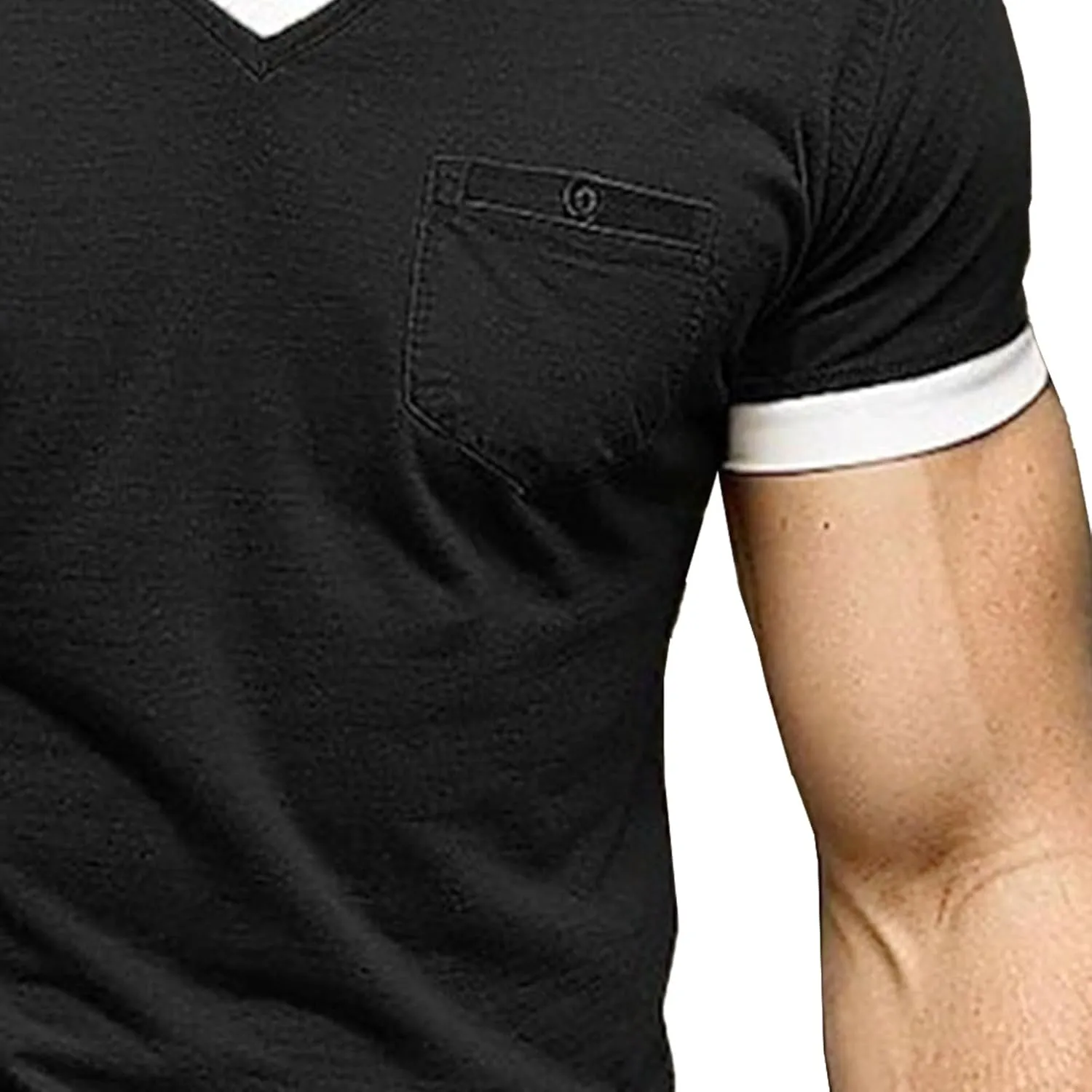 Men's V-Neck Pocket Casual T-Shirts Versatile Breathable Tees Comfy Lightweight Soft Tops
