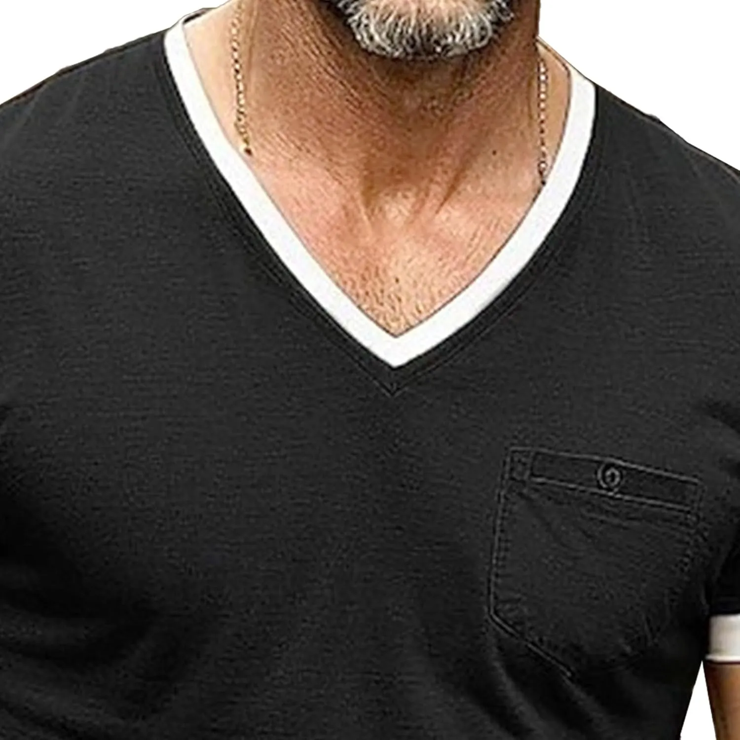 Men's V-Neck Pocket Casual T-Shirts Versatile Breathable Tees Comfy Lightweight Soft Tops