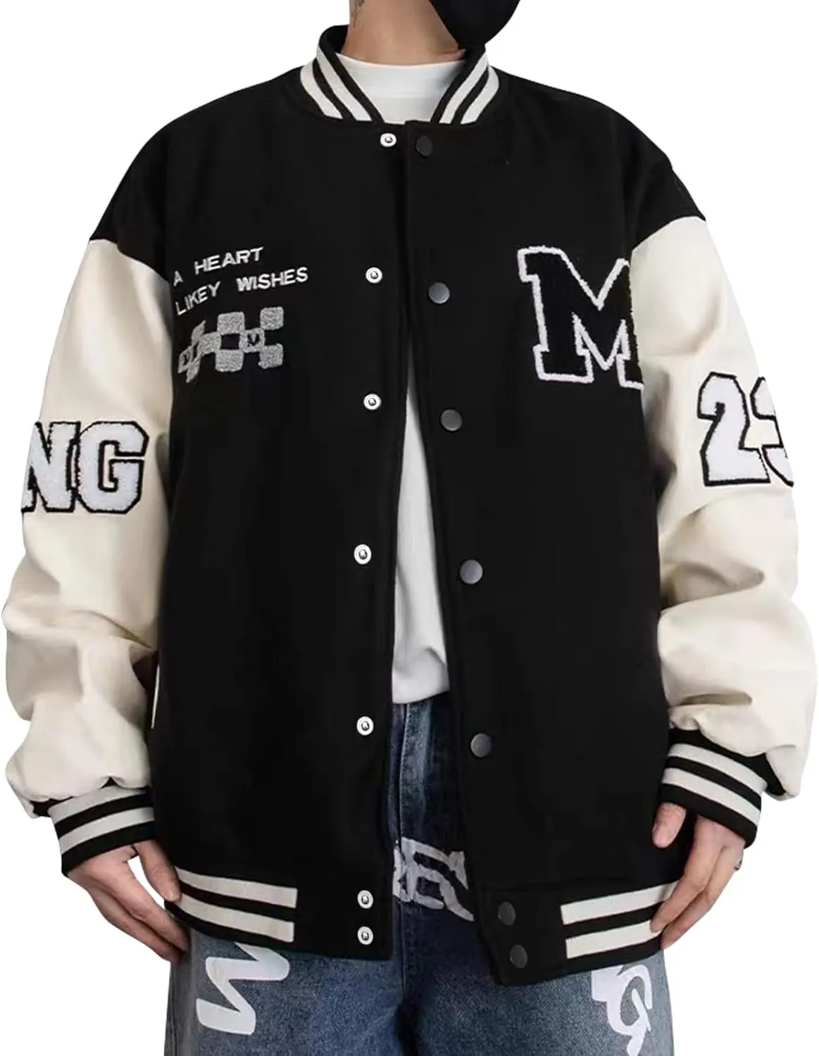 Mens Varsity Jacket Baseball Bomber Jacket Vintage Unisex Streetwear Coats with Patchwork Hipster Utility Tops