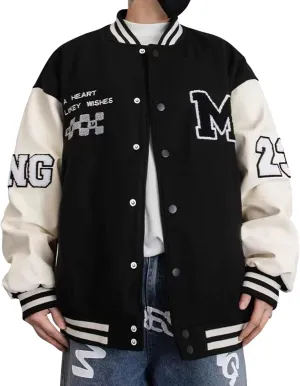 Mens Varsity Jacket Baseball Bomber Jacket Vintage Unisex Streetwear Coats with Patchwork Hipster Utility Tops