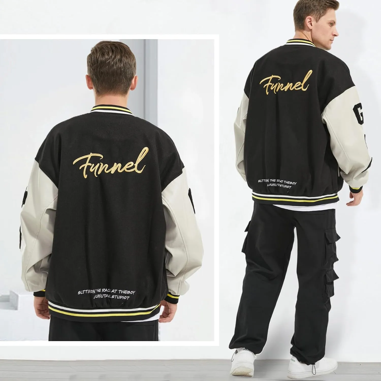 Mens Varsity Jacket Baseball Bomber Jacket Vintage Unisex Streetwear Coats with Patchwork Hipster Utility Tops