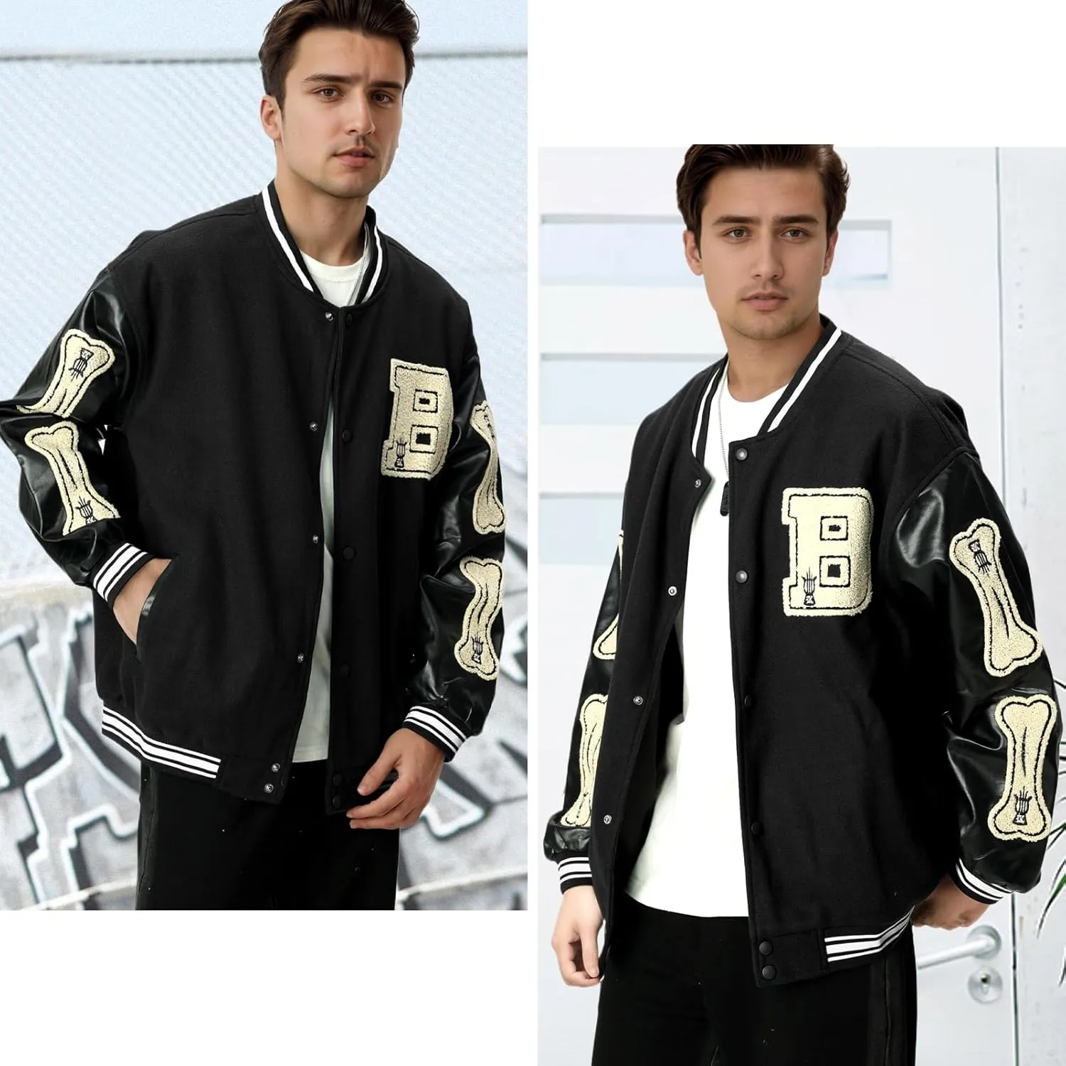Mens Varsity Jacket Baseball Bomber Jacket Vintage Unisex Streetwear Coats with Patchwork Hipster Utility Tops