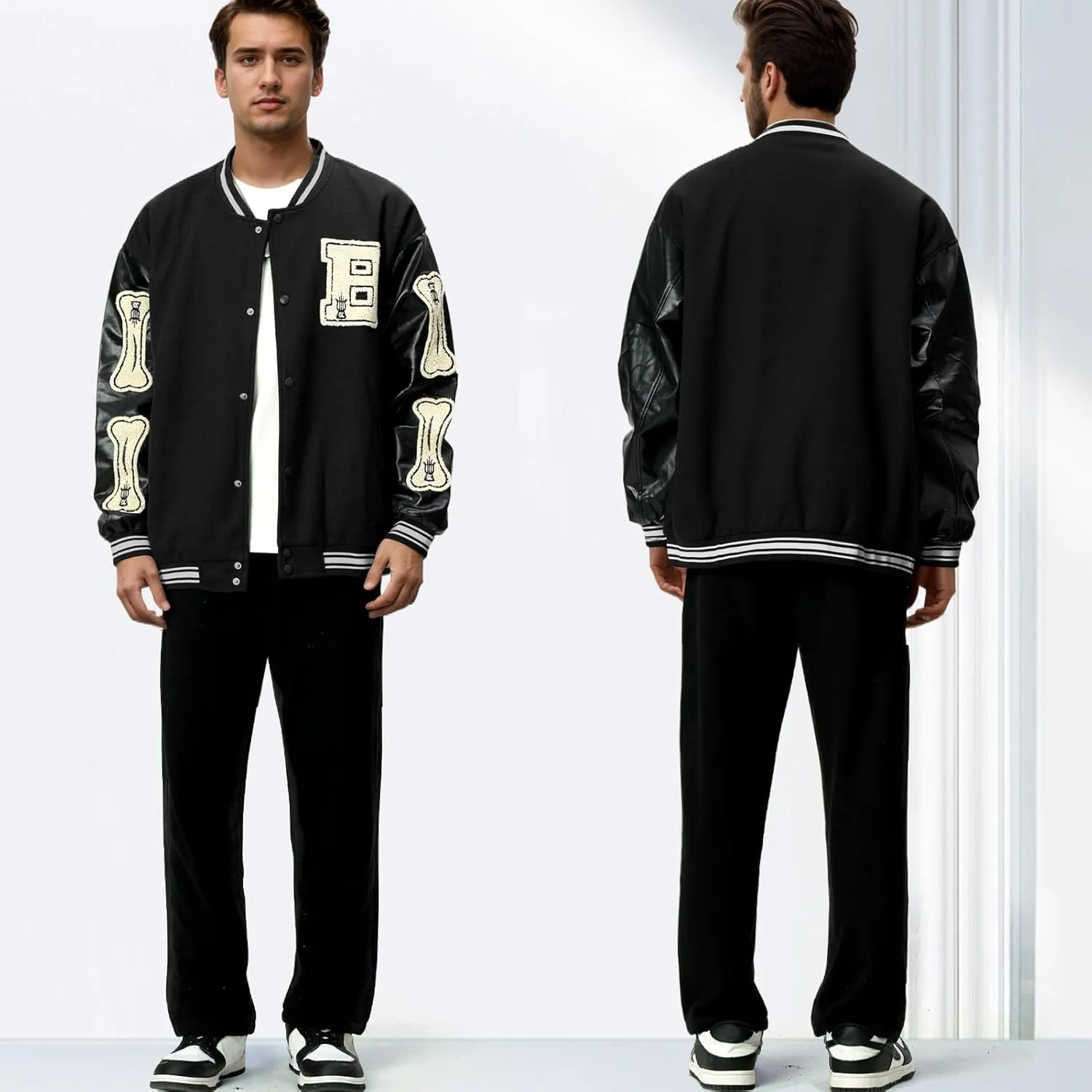 Mens Varsity Jacket Baseball Bomber Jacket Vintage Unisex Streetwear Coats with Patchwork Hipster Utility Tops