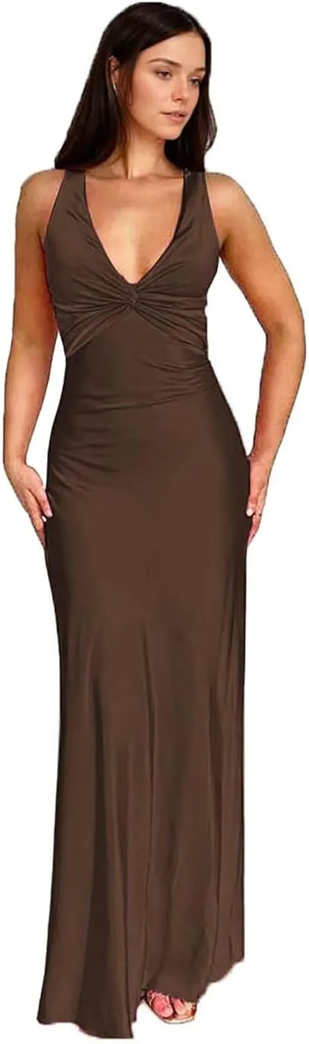Mermaid Satin Bridesmaid Dresses Deep V Neck Backless Formal Evening Prom Dresses for Women