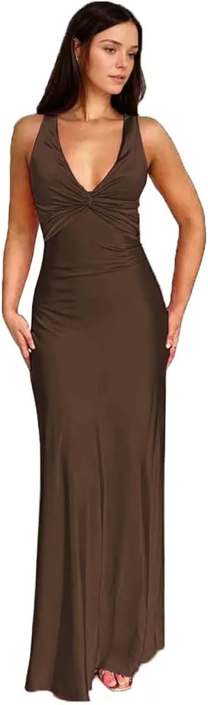 Mermaid Satin Bridesmaid Dresses Deep V Neck Backless Formal Evening Prom Dresses for Women
